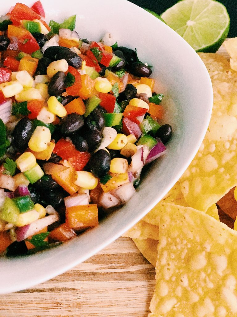 Black bean and corn salsa recipe with tortilla chips