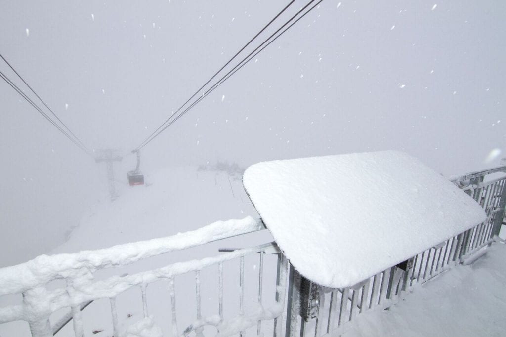 Very snowy, cloudy day at Jackson Hole, Wyoming.