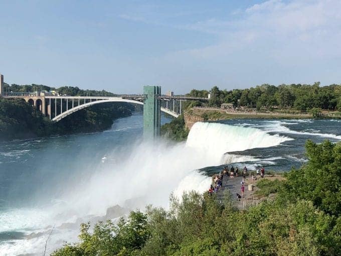 A view from above Bridal Veil Falls and American Falls in Niagara Falls State Park of New York.