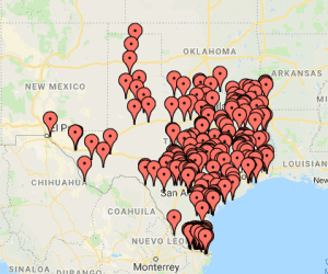 Map markers on portion of US map to indicate locations where someone can use Passport America campground membership