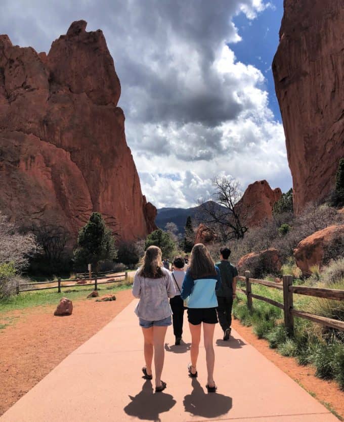 Visitors approaching hiking area in Colorado Springs