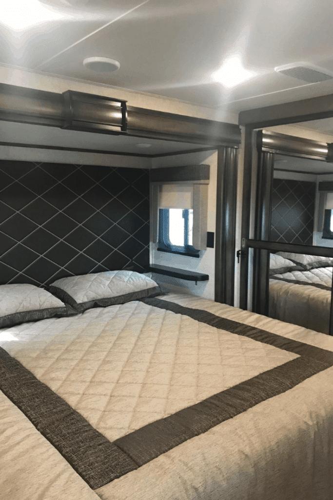 Queen bed in Keystone Montana 3561 RV