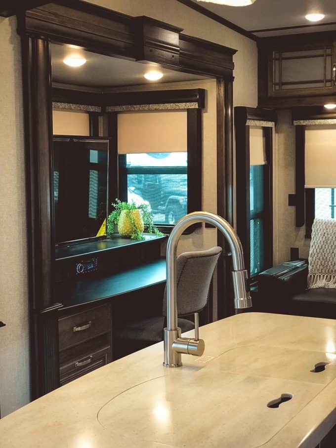 Kitchen sink inside fifth wheel RV