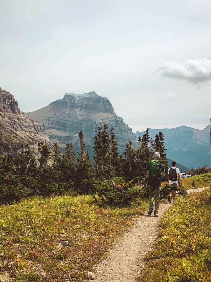 Two men hiking the trails at Glacier National Park