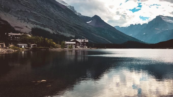 Houses along lake near Glacier National Park