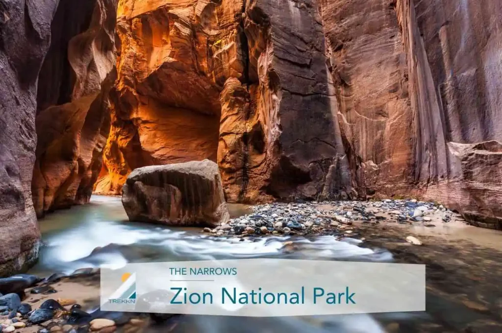 A beautiful stream and sun shining through the Narrows in Zion National Park