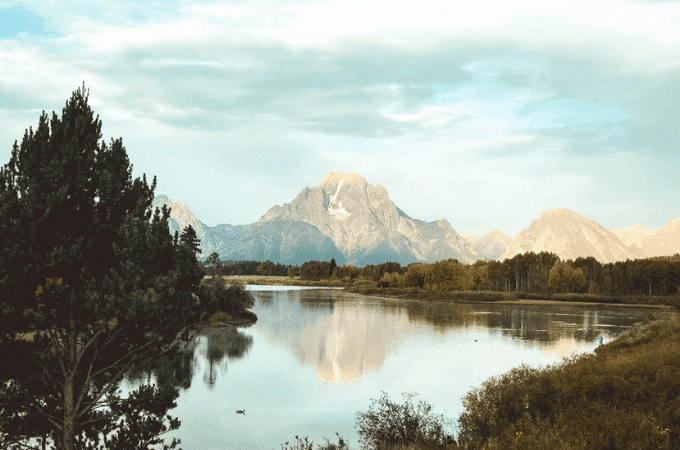 Lake with mountain reflection at Grand Teton National Park