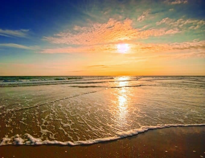 Florida Keys ocean shore at sunset