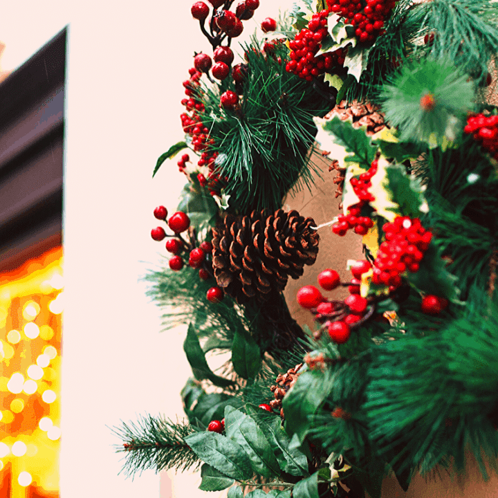 Christmas wreath with pine cone and holly decoration for RV