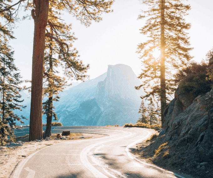 View of Half Dome from Glacier Point Road Yosemite