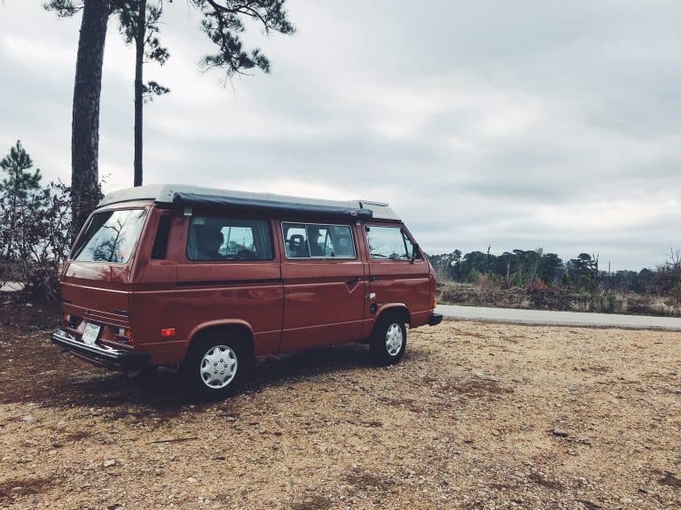 Volkswagen Westfalia camper van parked at a campsite