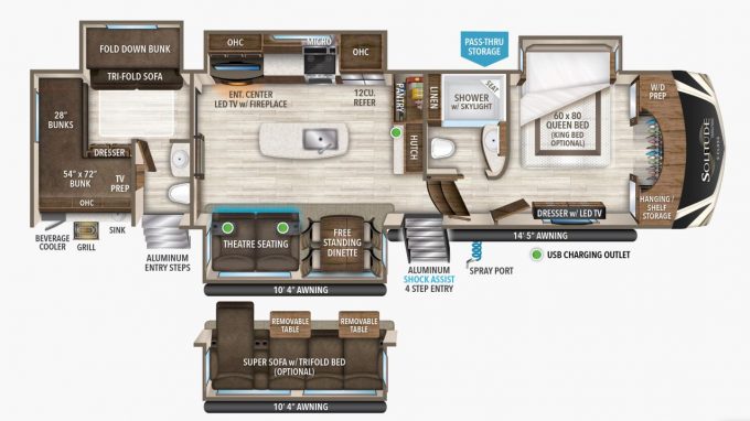 Solitude Fifth Wheel Bunkhouse Floor Plan