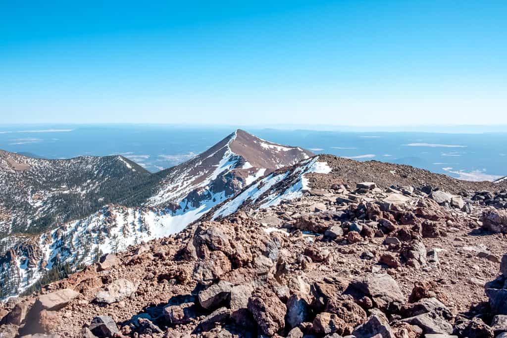 Snow on mountain range hike in Flagstaff Arizona