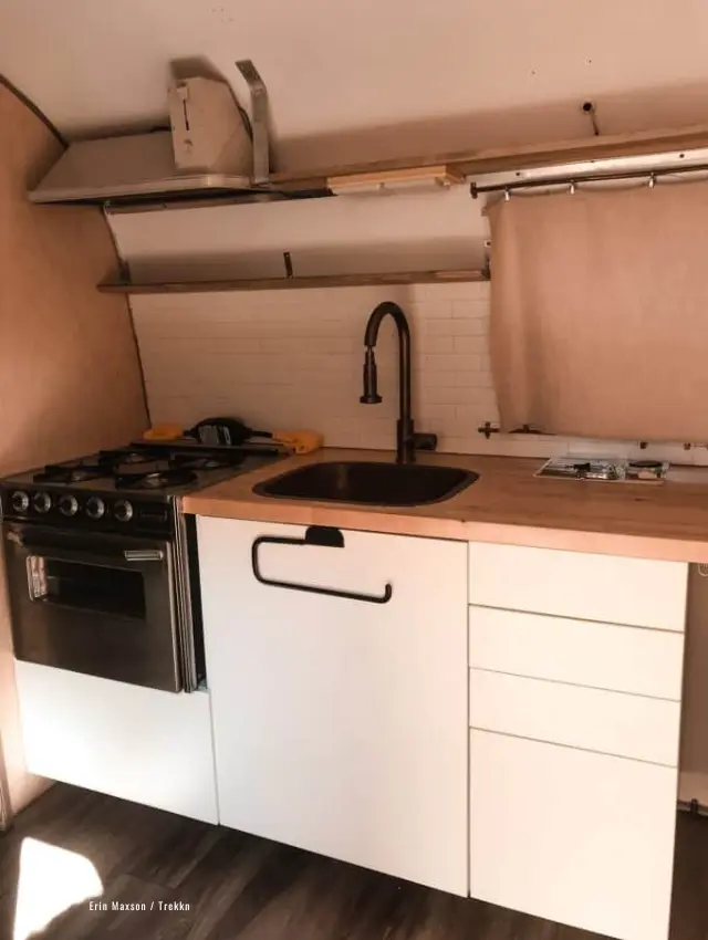 Kitchen area inside towable RV