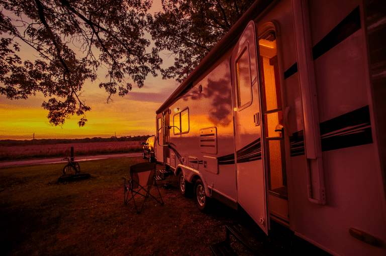 RV parked at night