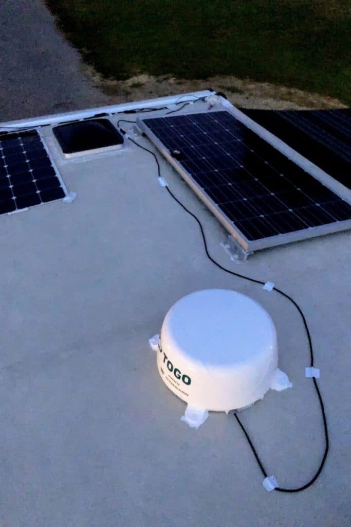 Solar panels installed on the top of an RV roof