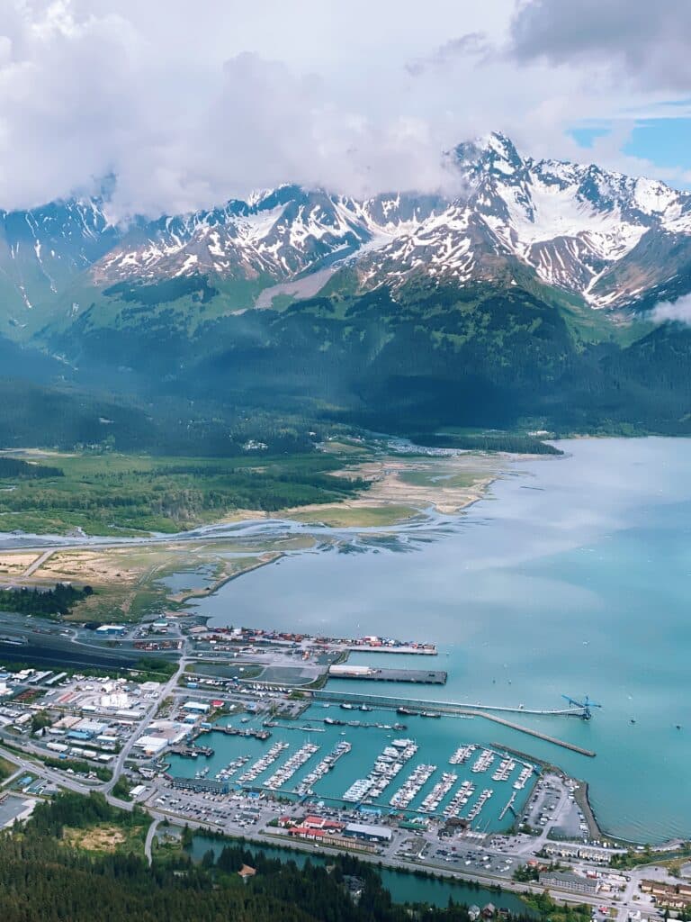 a view from above of kenai fjords national park