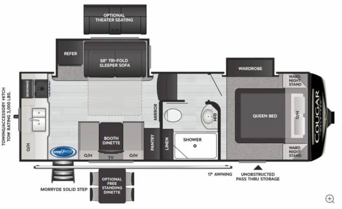 Keystone Cougar 23MLS Small 5th Wheel Trailer Floorplan