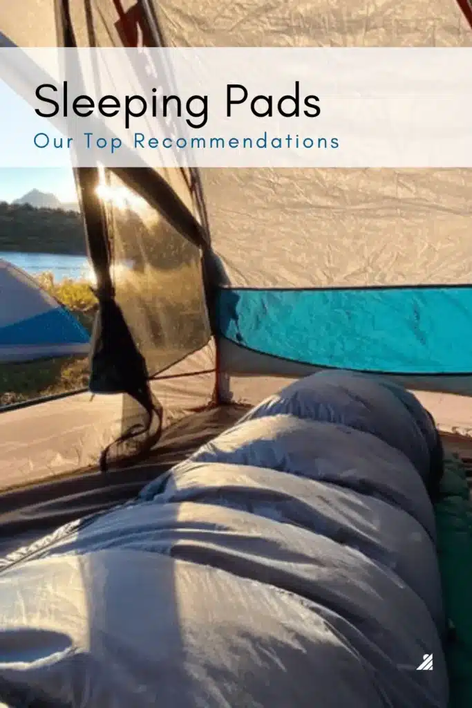 Interior of tent with sleeping bag and text "our top recommendations."