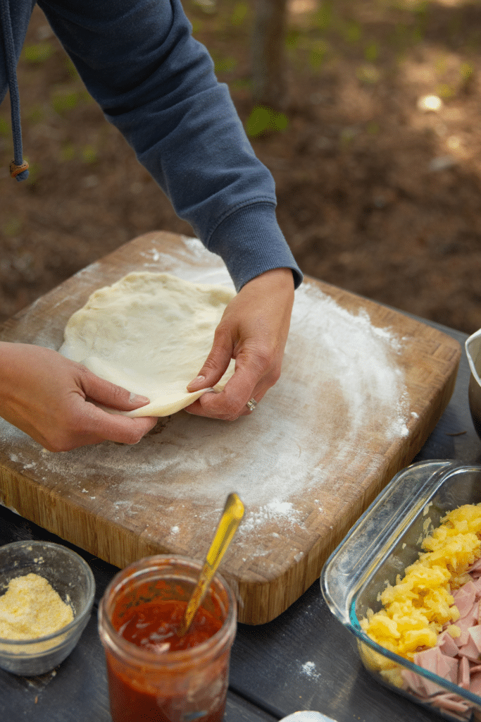 Making pizza dough outside