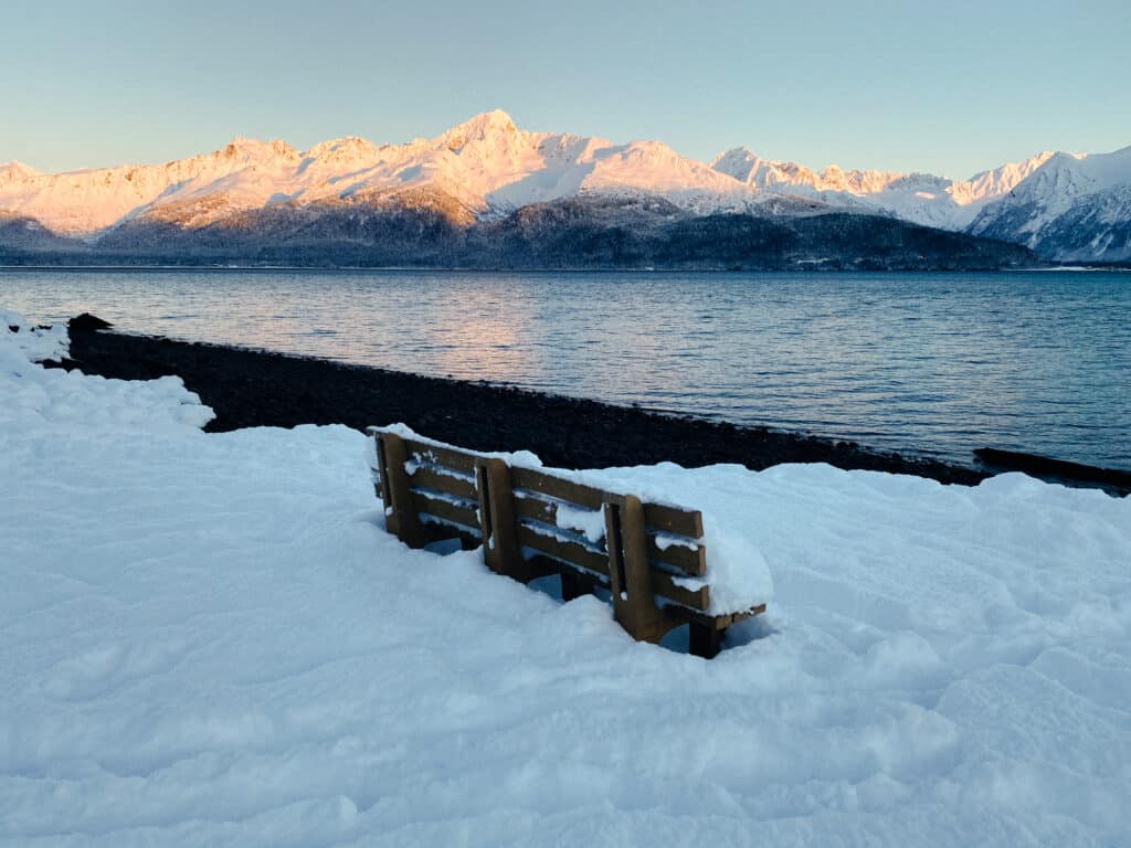 the waterfront in seward, ak in the winter