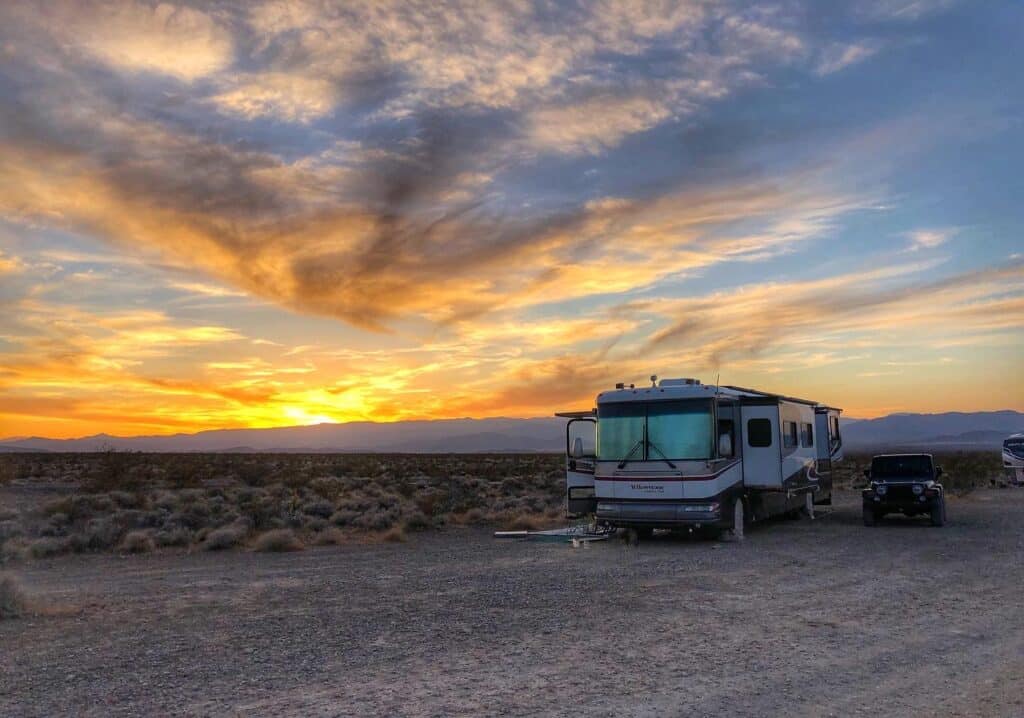 sunset at RV boondocking spot