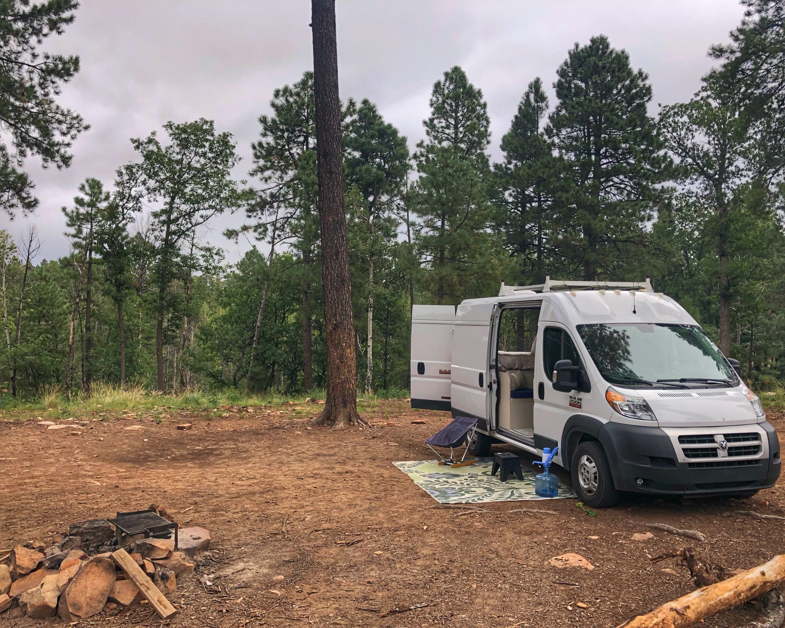 Campervan parked near campsite in Arizona