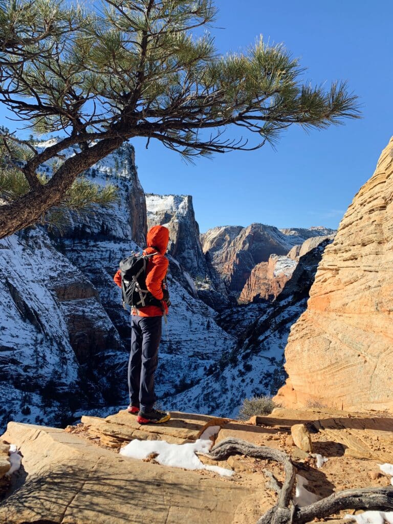 Man in red jacket on mountain