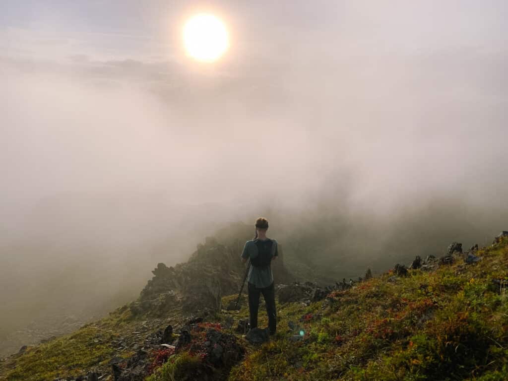 A particularly foggy day on the mountain in Seward Alaska