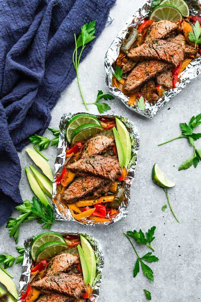 Foil packet camping recipe: Steak fajita