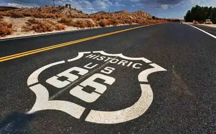 Highway marking of historic Route 66.