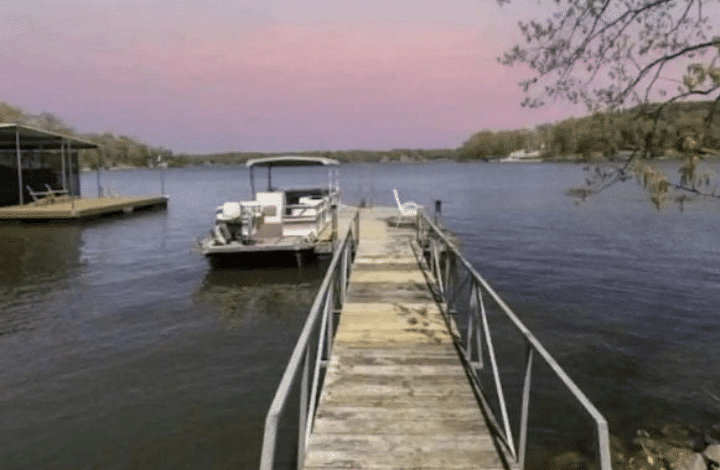 Boat dock and boat on lake near Shawnee National Forest