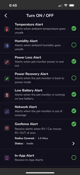 Screen shot of Waggle pet monitor user interface