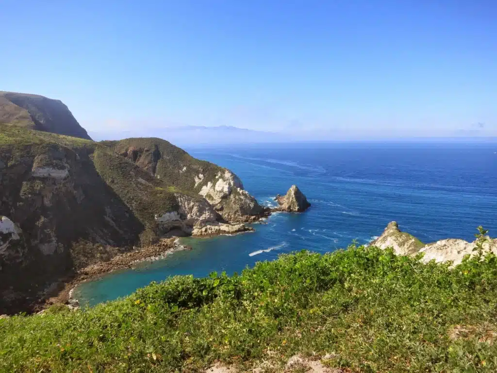 View of ocean and cliff shore along Santa Cruz Island