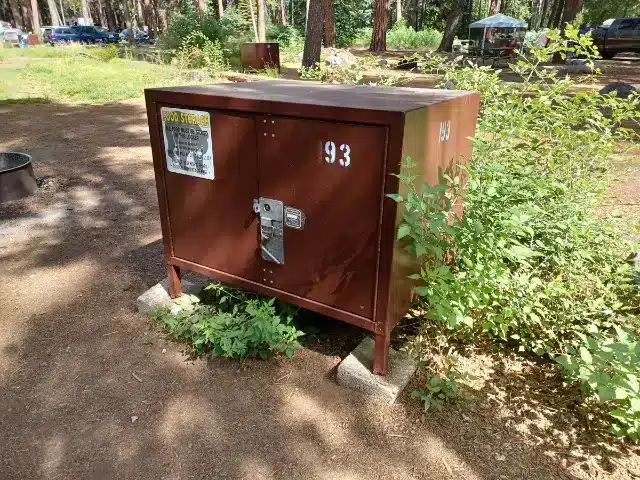 Bear-resistant food storage locker at campground in Yosemite National Park