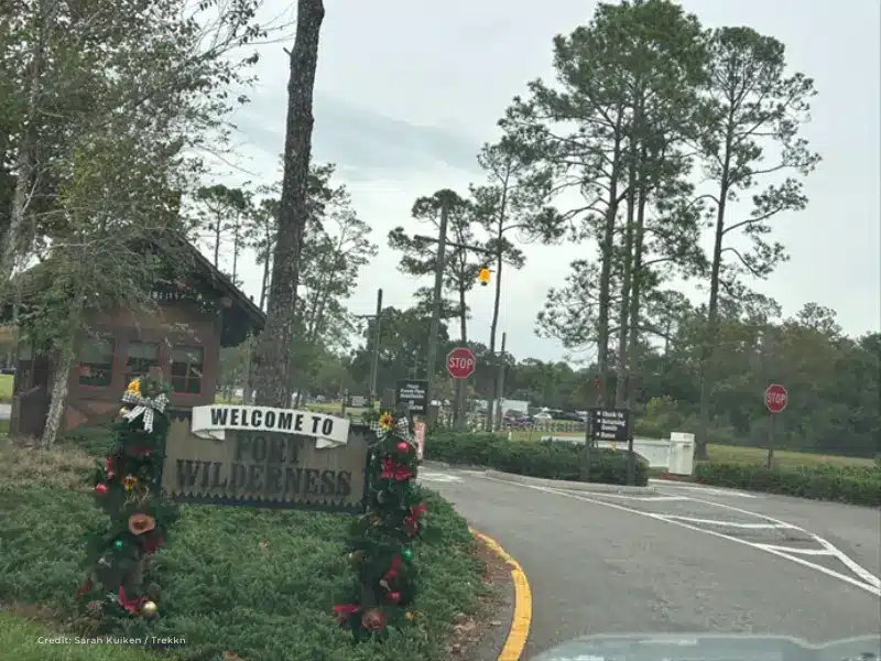 Entrance road and sign to Disney's Fort Wilderness Resort